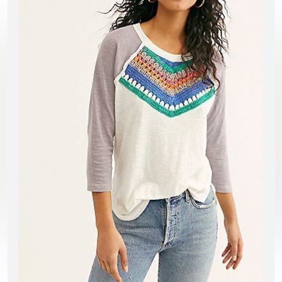 We The Free Tops - We The Free Spring Bound Crochet Knit Yoke Raglan Sleeve Tee Top XS